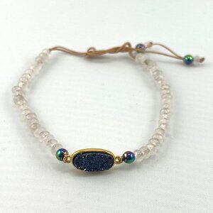 Faceted Agate bead bracelet with Titanium Drusy spacer, NWOT, unusual, bling